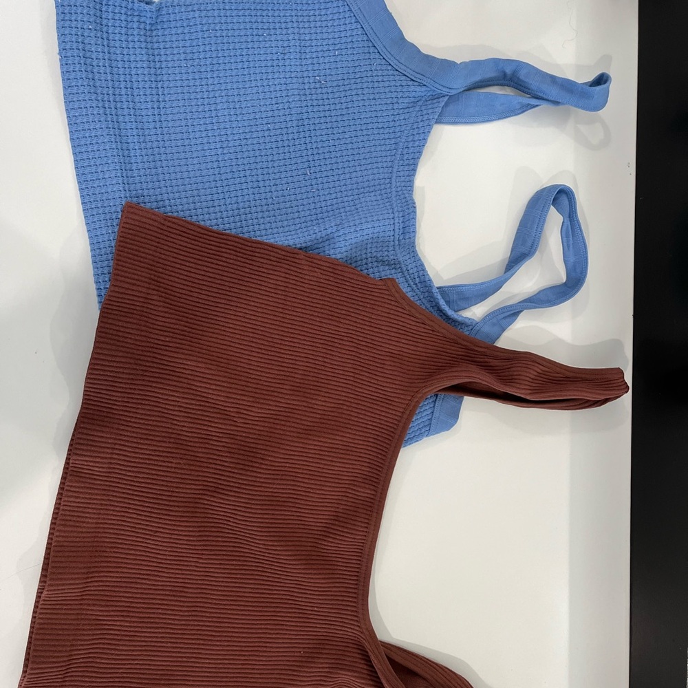 Forever 21 Blue and Brown Ribbed Tank Tops